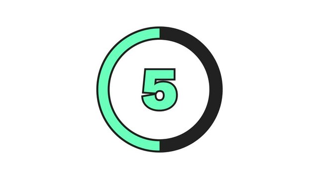 Bold outlined mint green 10-second countdown with a black progress ring on a white background. The progress ring decreases as seconds pass, with thick numbers indicating the time. 4K Motion Graphic