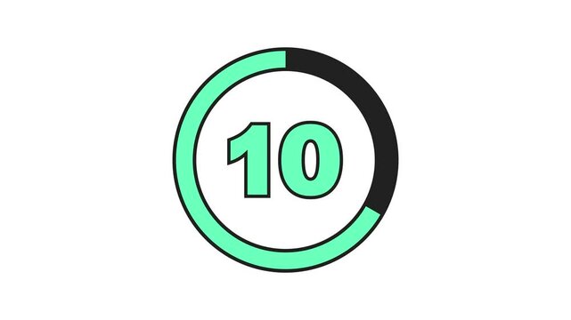 Bold outlined mint green 15-second countdown with a black progress ring on a white background. The progress ring decreases as seconds pass, with thick numbers indicating the time. 4K Motion Graphic