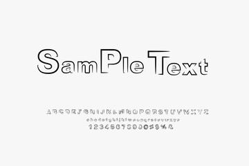 Modern bold alphabet, abstract font design, creative part stroke typography font alphabet, letters, numbers, sign and symbols, vector illustration  