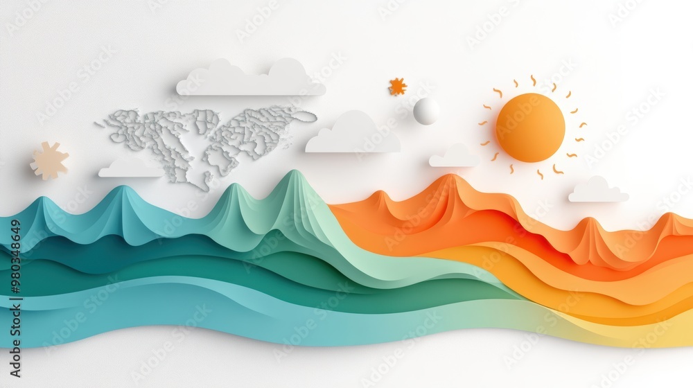 Poster abstract map with a focus on climate zones, an abstract map highlighting different climate zones thr