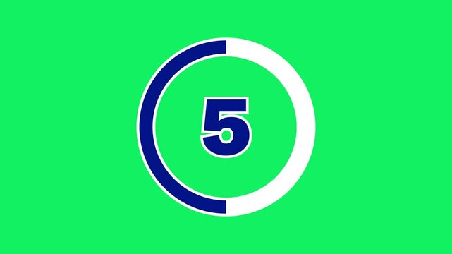 Bold outlined navy 10-second countdown with a white progress ring on a green screen. The progress ring decreases as seconds pass, with thick numbers indicating the time. 4K Motion Graphic