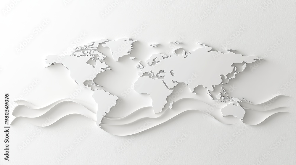 Poster minimalist world map with topography lines, a simplified grayscale world map showcasing elevation ch