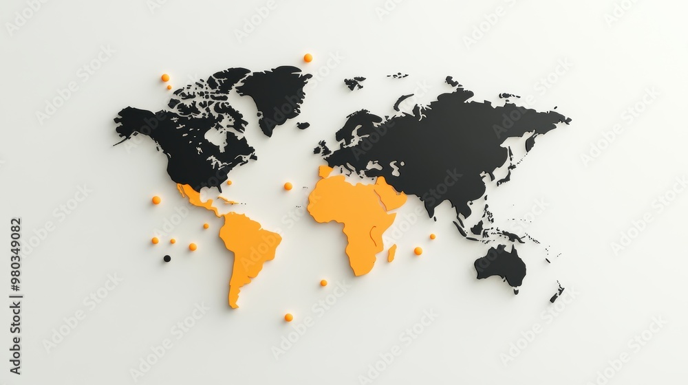 Poster minimalist world map with a focal point, a minimalist grayscale world map with a specific region or 