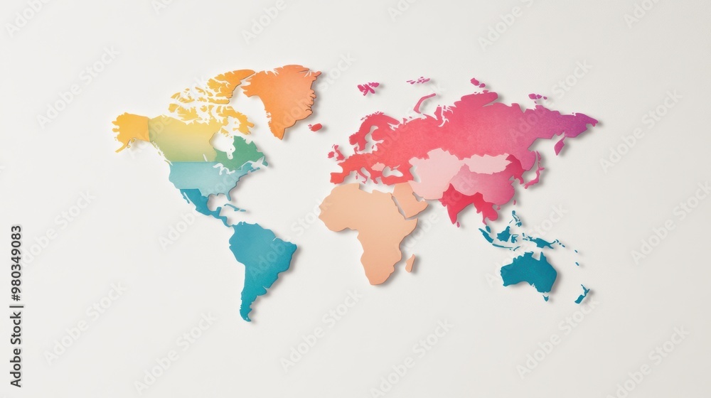 Poster world map with language distribution, a map illustrating the distribution of different languages aro