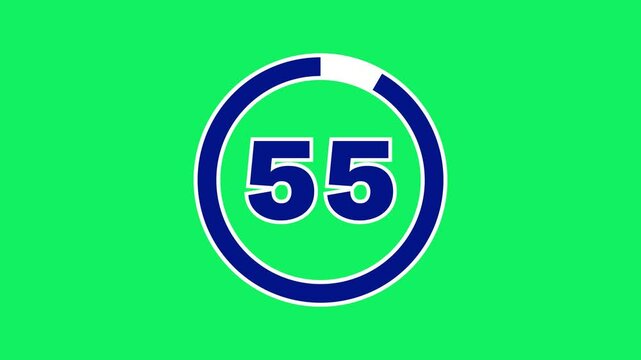 Bold outlined navy 60-second (1 minute) countdown with a white progress ring on a green screen. The progress ring decreases as seconds pass, with thick numbers indicating the time. 4K Motion Graphic