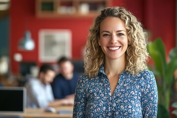 Successful Businesswoman Smiling in Stylish Modern Office.