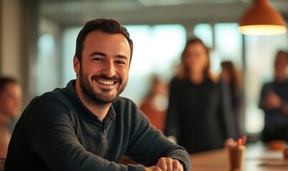 Team Leader in Motivational Meeting at Desk