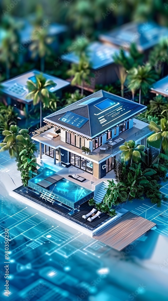 Poster smart vacation home with interconnected devices for remote monitoring and control of home systems