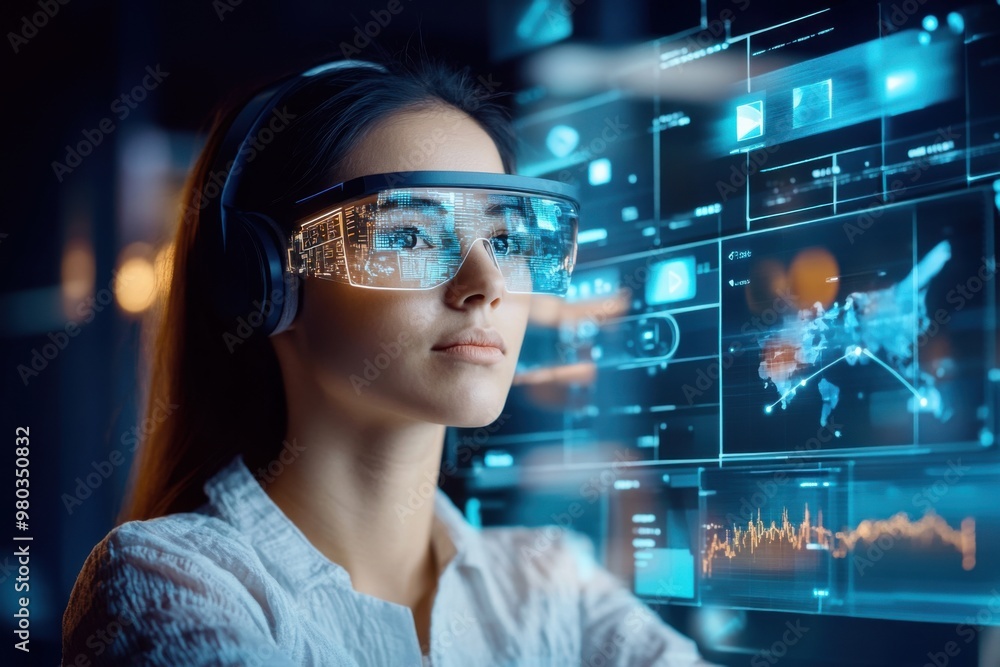 Poster innovation at work: futuristic content creation lab enhancing vibrant videos with real-time social m