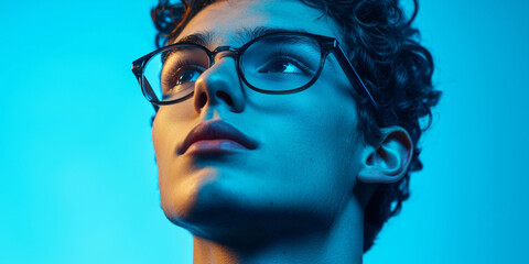 A young man with glasses is thinking, generative AI