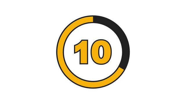 Bold outlined golden yellow 15-second countdown with a black progress ring on a white background. The progress ring decreases as seconds pass, with thick numbers indicating the time. 4K Motion Graphic