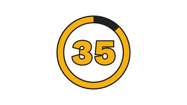Bold outlined golden yellow 40-second countdown with a black progress ring on a white background. The progress ring decreases as seconds pass, with thick numbers indicating the time. 4K Motion Graphic