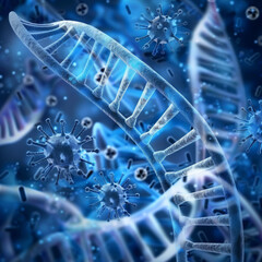 medical background with dna strands and virus cells