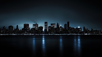 Fototapeta premium Shadowy Urban Landscape Wallpaper. A dark urban skyline at night.