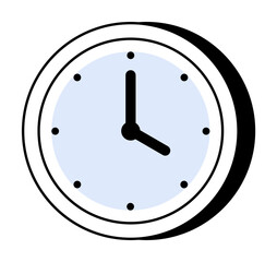 A black-and-white clock with a blue clock face consists of two hands and twelve small dots marking each hour. Ideal for time management, schedules, punctuality, teaching, and decor.