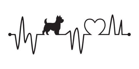 Heartbeat line with Cairn Terrier Dog silhouette, Dog and Heartbeat frequency with Heart Love vector illustration
