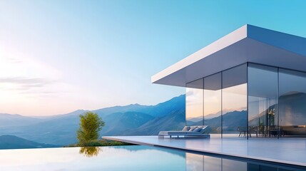 Luxury Modern Glass-Walled Home Overlooking Scenic Mountain Range