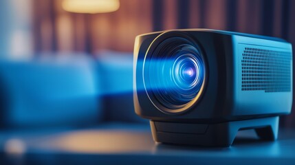 Modern projector displaying bright image, perfect for home cinema, meetings, and entertainment. Ideal for showcasing visuals.