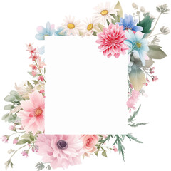 watercolor floral frame with a variety of colorful wildflowers,Rectangle botanical border,ideal for wedding invitations or greeting cards.