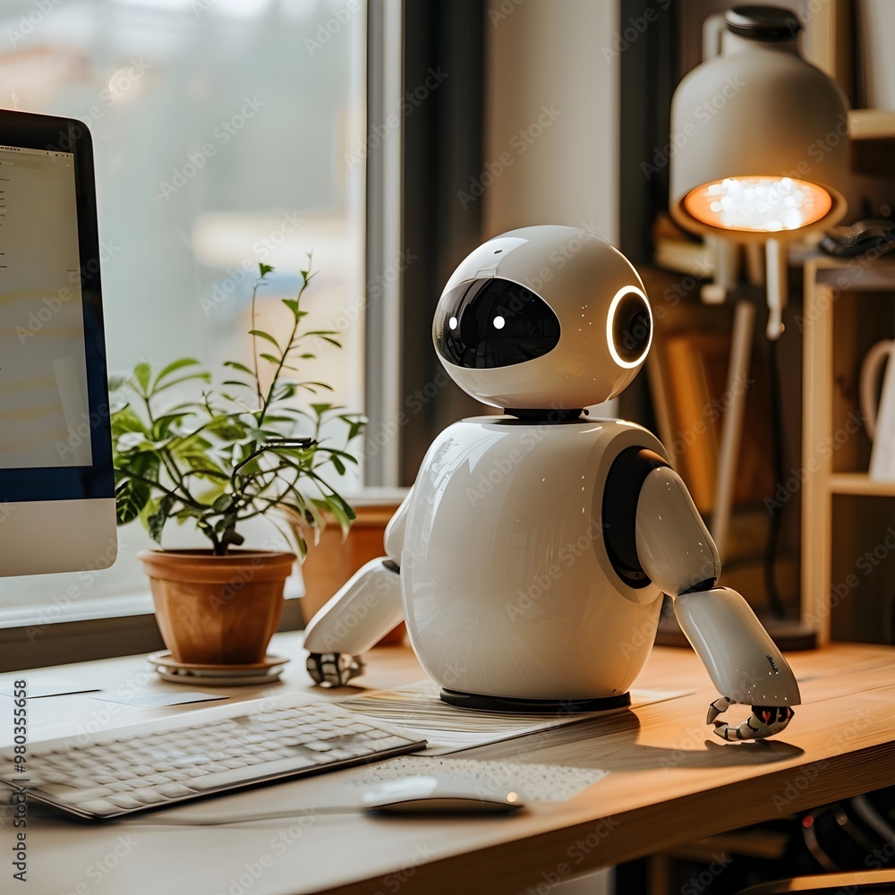 Poster ai powered digital assistant enhancing productivity in home office setting