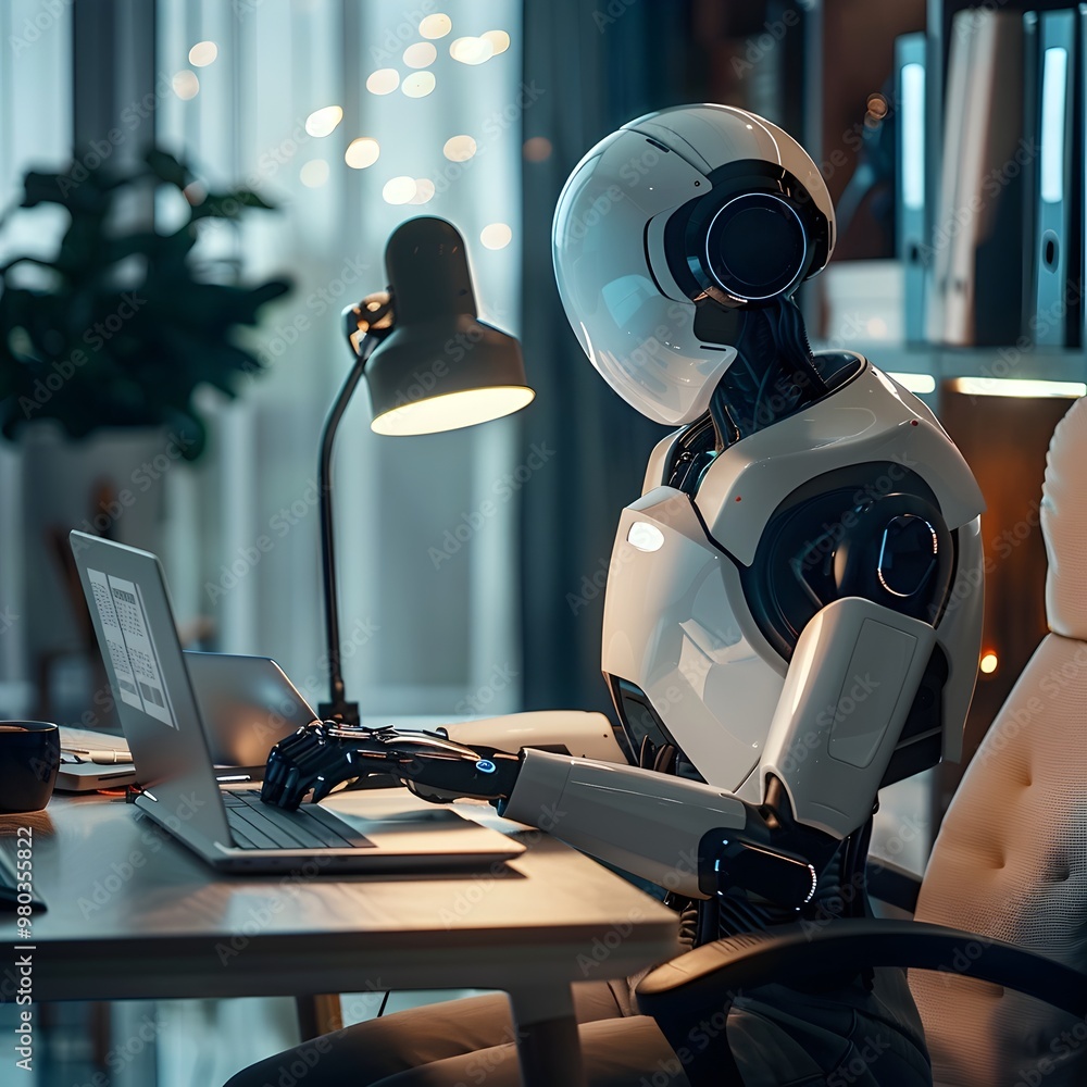 Poster ai powered personal assistant optimizing productivity in home office setting