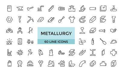 Metallurgy Thin Line Icons Set. Steel And Metal Tube Metallurgy Production Concept Linear icon, Outline icons collection. Simple and editable vector illustration.