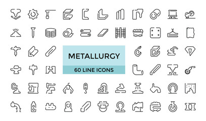 Metallurgy Thin Line Icons Set. Steel And Metal Tube Metallurgy Production Concept Linear icon, Outline icons collection. Simple and editable vector illustration.