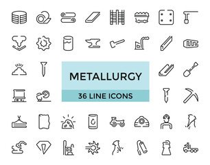 Metallurgy Thin Line Icons Set. Steel And Metal Tube Metallurgy Production Concept Linear icon, Outline icons collection. Simple and editable vector illustration.