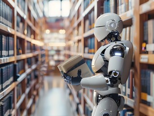 Fototapeta premium AI Powered Personal Assistant Organizing and Categorizing Home Library Books