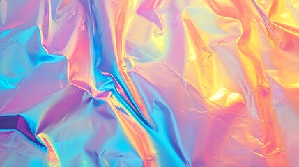 Abstract blurred holographic rainbow foil creating an iridescent background