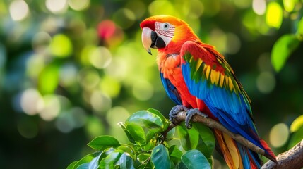 Vibrant Macaw Perched on Rainforest Branch