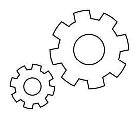 Two interlocking gears in black and white represent mechanical engineering, teamwork, and industrial machinery. Ideal for engineering projects, teamwork concepts, industrial design, machinery function