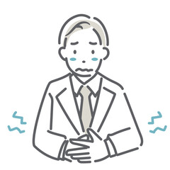 腹痛に苦しむビジネスパーソン　シンプルでお洒落な線画イラスト