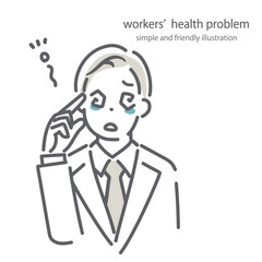 疲れでめまいを感じるビジネスパーソン　シンプルでお洒落な線画イラスト