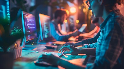 Virtual Hackathon with Developers Collaborating on Digital Projects and Solutions Online