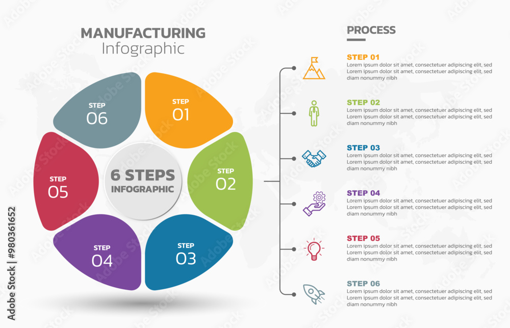 Aufkleber Visual data presentation. Cycle diagram with 6 options. Pie Chart Circle infographic template with 6 steps, options, parts, segments. Business concept. Marketing infographic vector illustration.