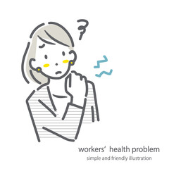 肩こりに悩む会社員の女性　シンプルでお洒落な線画イラスト