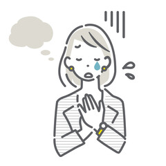 悩んで気持ちが落ち込むビジネスパーソン　シンプルでお洒落な線画イラスト