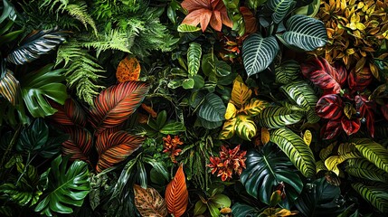 Obraz premium A vibrant sanctuary of rare plants, featuring intricate leaves and vivid hues that celebrate the beauty of nature's variety.