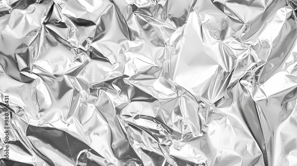 Poster crumpled shiny aluminum foil texture with abstract wrinkles creating a silver metallic surface for u