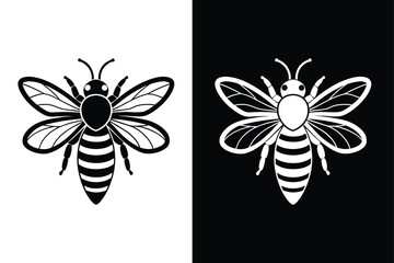 Bee black icon silhouette vector illustration. Honey bee vector icon white background.