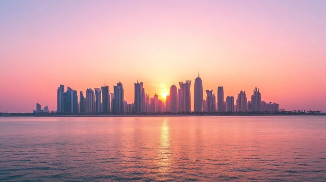 Doha skyline Qatar during a serene sunset