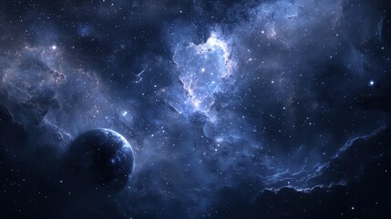 Fototapeta premium Dark Space Nebula Wallpaper. A deep space scene with a dark nebula and distant stars.
