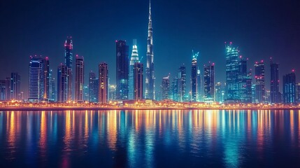 Fototapeta premium Dubais amazing downtown skyline illuminated at night UAE