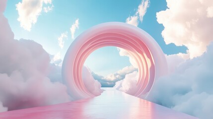 3D Render of White Clouds and Blue Sky Tunnel