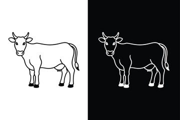 Cow editable stroke vector illustration. Cow icon, farm animal line sign isolated on black background.