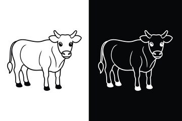Cow editable stroke vector illustration. Cow icon, farm animal line sign isolated on white black