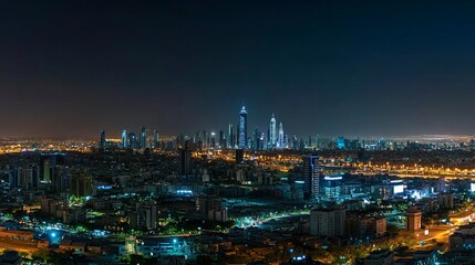 Obraz premium Nighttime panorama of the business district in Riyadh Saudi Arabia capturing the citys skyline