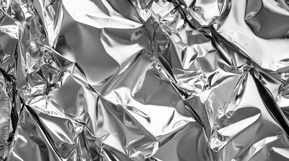 Poster shiny silvergray crumpled foil texture adding a glossy uneven metallic effect