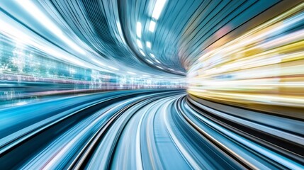 Blurred High-Speed Motion in Futuristic Transportation Tunnel